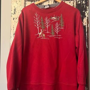 Vintage winter deer 🦌 snow scene embroidered sweatshirt. Women’s size XL